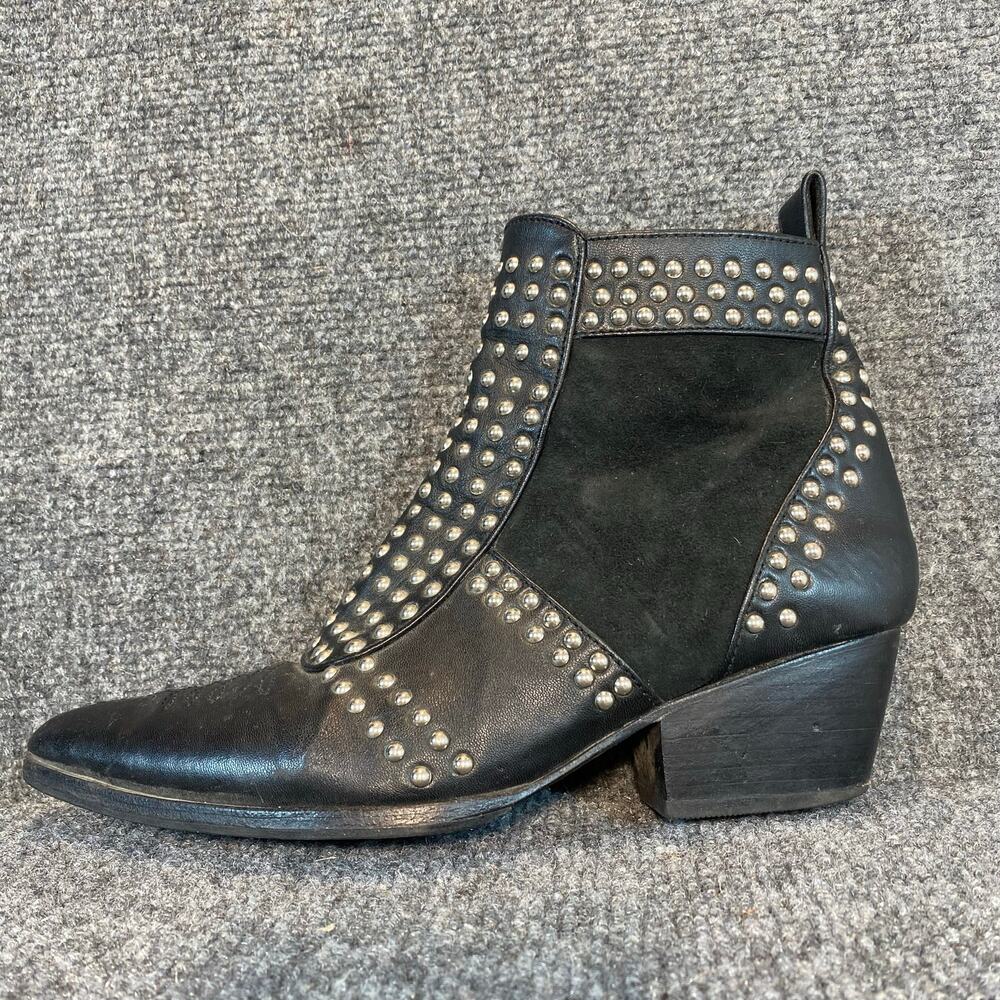 ANINE BING Charlie Studded Leather Ankle Boots Black Silver Size 37 US 6.5-7